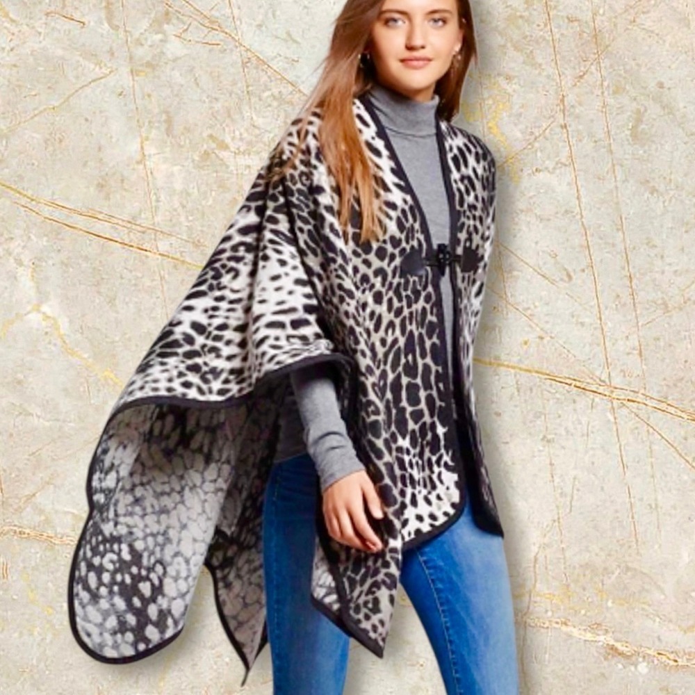 Marc New York Leopard Print Poncho One Size Acrylic Polyester